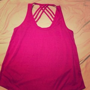 Crisscross bright pink tank top